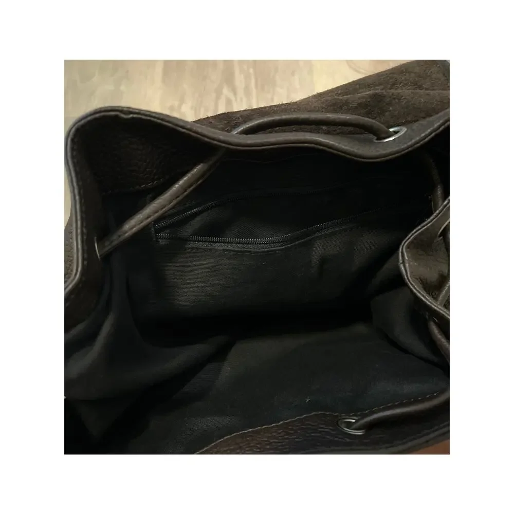 Vintage 90s Eddie Bauer Brown Pebbled Leather Rucksack Drawstring Bag Cinch Bag